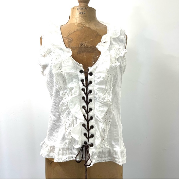 Free People Cream Ruffled Tie Front Blouse - Picture 5 of 10